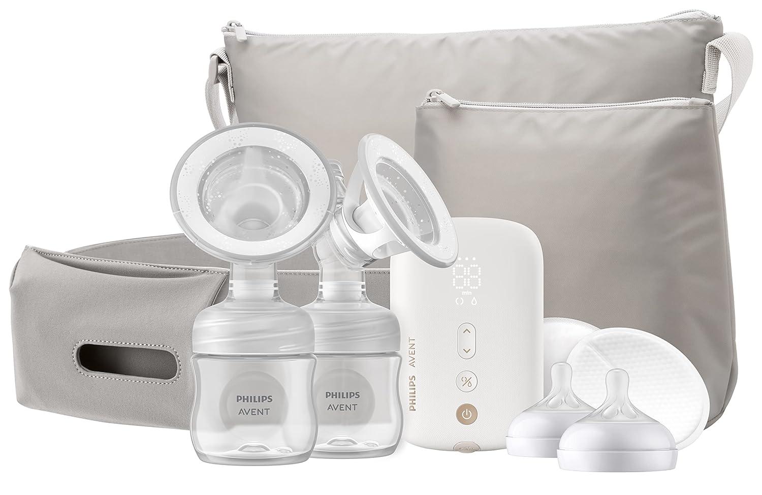 image:imagePhilips AVENT Double Electric Breast Pump Advanced with Natural Motion Technology with Clear Natural Response Baby Bottles White Pump Gray Bag Pouch and Belt SCF39462Double Electric Breast Pump