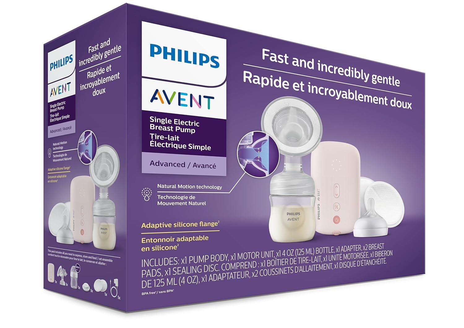 image:imagePhilips AVENT Double Electric Breast Pump Advanced with Natural Motion Technology with Clear Natural Response Baby Bottles White Pump Gray Bag Pouch and Belt SCF39462Single Electric Breast Pump