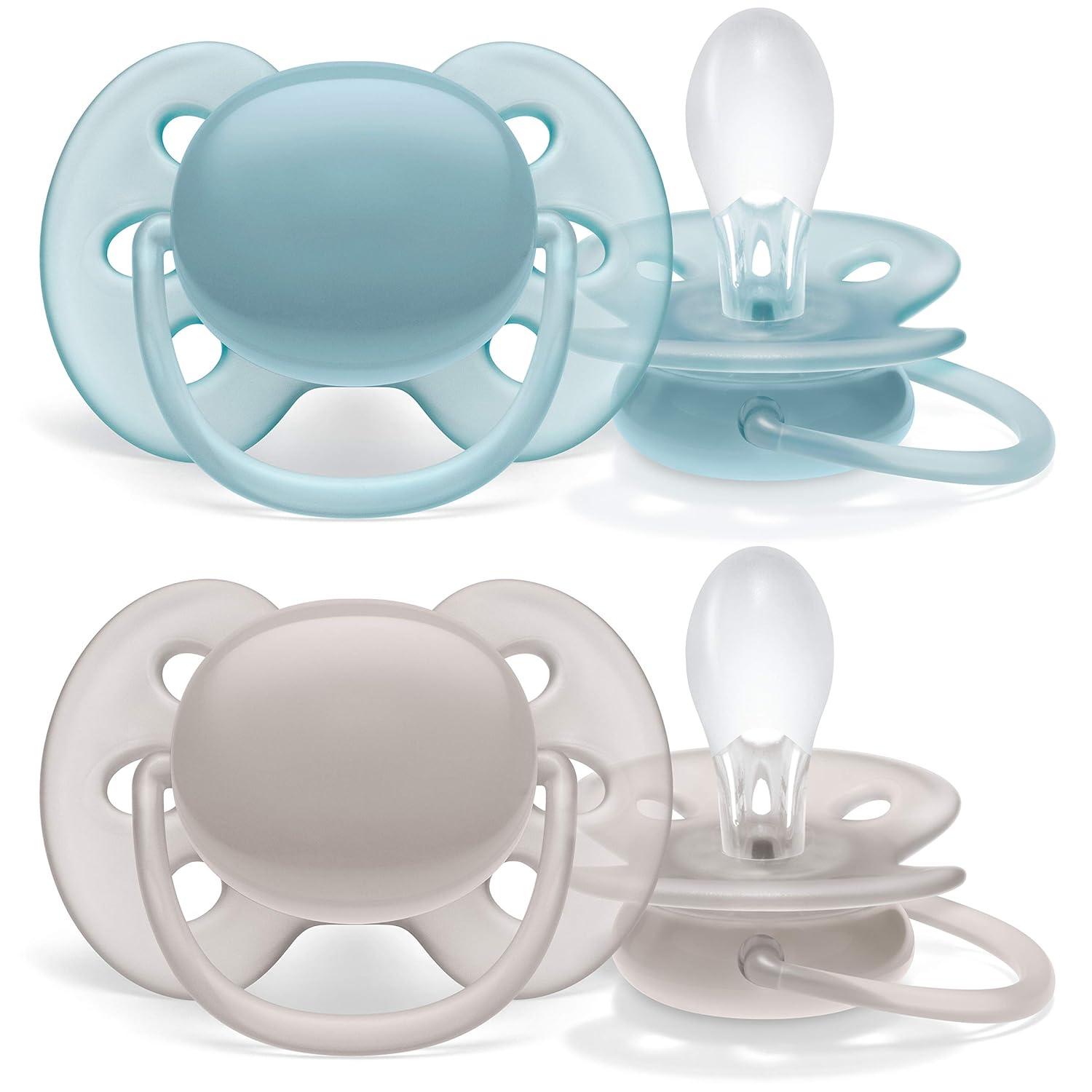 image:imagePhilips AVENT Ultra Soft Pacifier 06 Months Dreams and Happy Designs 4 Pack WhiteGreen SCF22243BlueGrey