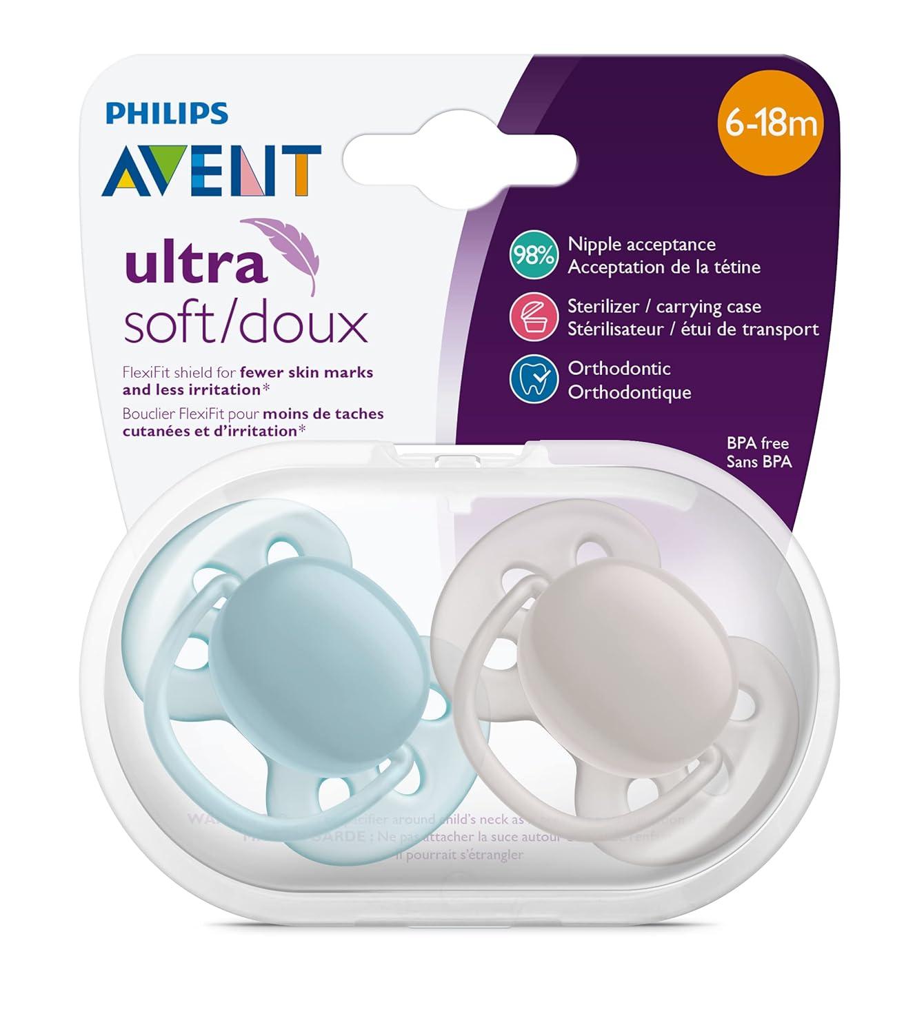 image:imagePhilips AVENT Ultra Soft Pacifier 06 Months Dreams and Happy Designs 4 Pack WhiteGreen SCF22243BlueGrey