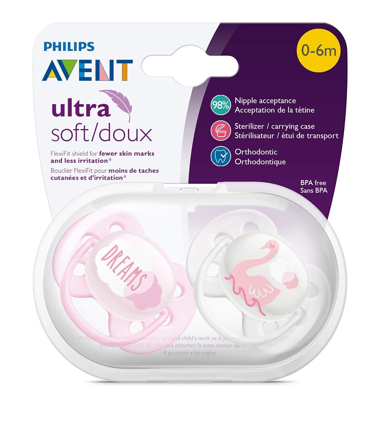 image:imagePhilips AVENT Ultra Soft Pacifier 06 Months Dreams and Happy Designs 4 Pack WhiteGreen SCF22243DreamsSwans