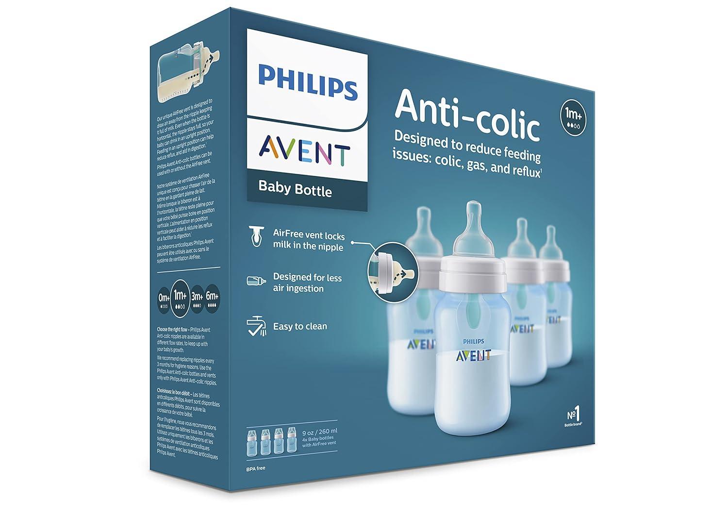 image:imagePhilips Avent AntiColic Bottle with AirFree Vent 4oz with Flow 1 Nipples 0m 4pk Clear SCY70104Blue