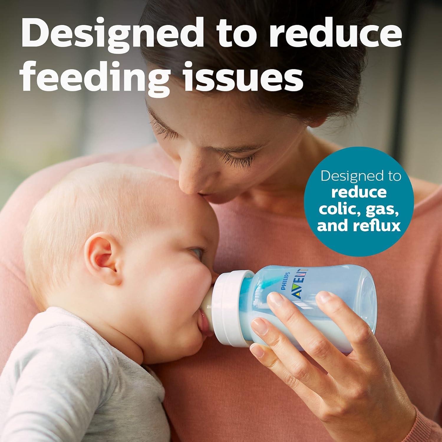 image:imagePhilips Avent AntiColic Bottle with AirFree Vent 4oz with Flow 1 Nipples 0m 4pk Clear SCY70104Blue