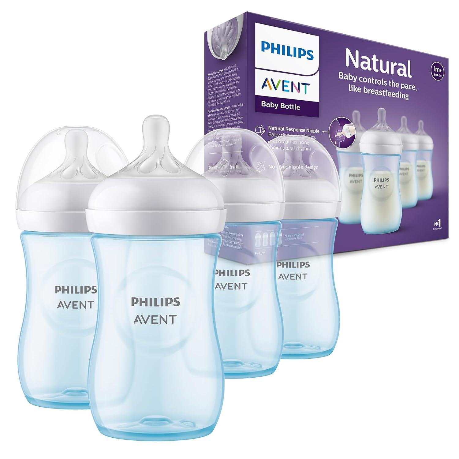 image:imagePhilips Avent Natural Baby Bottles with Natural Response Nipples Medium Flow Flow 3 with Seahorse and Starfish Design 9oz 4Pack SCY90368Blue