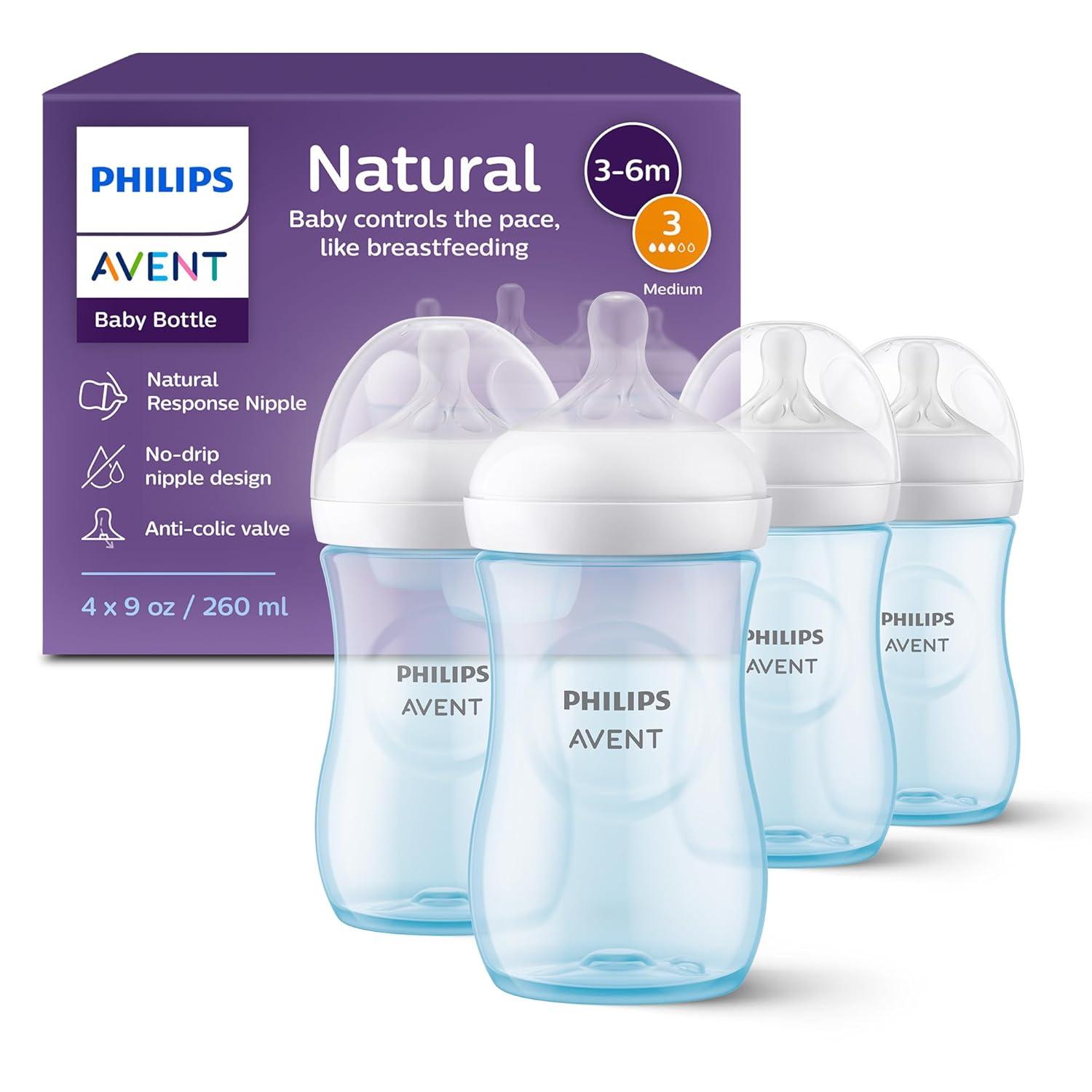 image:imagePhilips Avent Natural Baby Bottles with Natural Response Nipples Medium Flow Flow 3 with Seahorse and Starfish Design 9oz 4Pack SCY90368Blue
