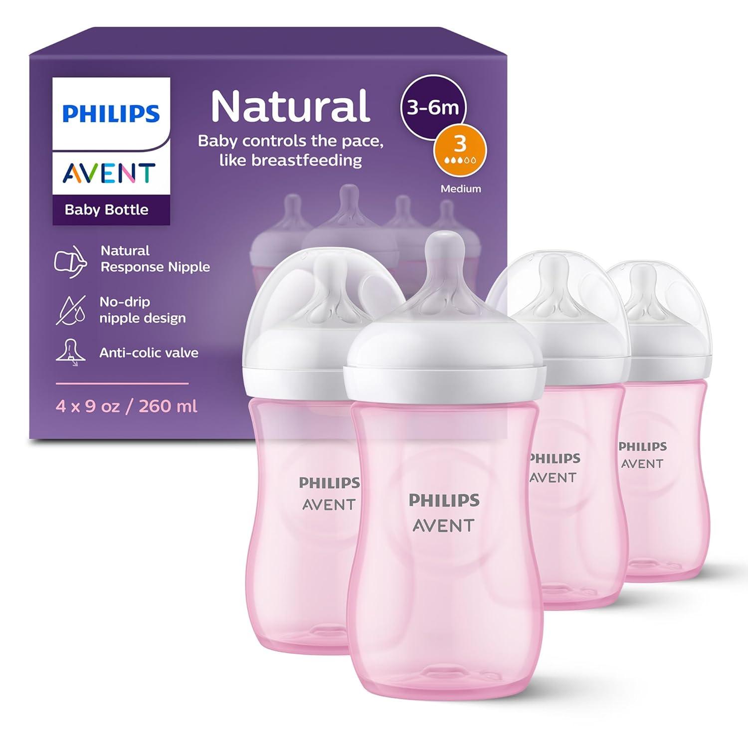 image:imagePhilips Avent Natural Baby Bottles with Natural Response Nipples Medium Flow Flow 3 with Seahorse and Starfish Design 9oz 4Pack SCY90368Pink