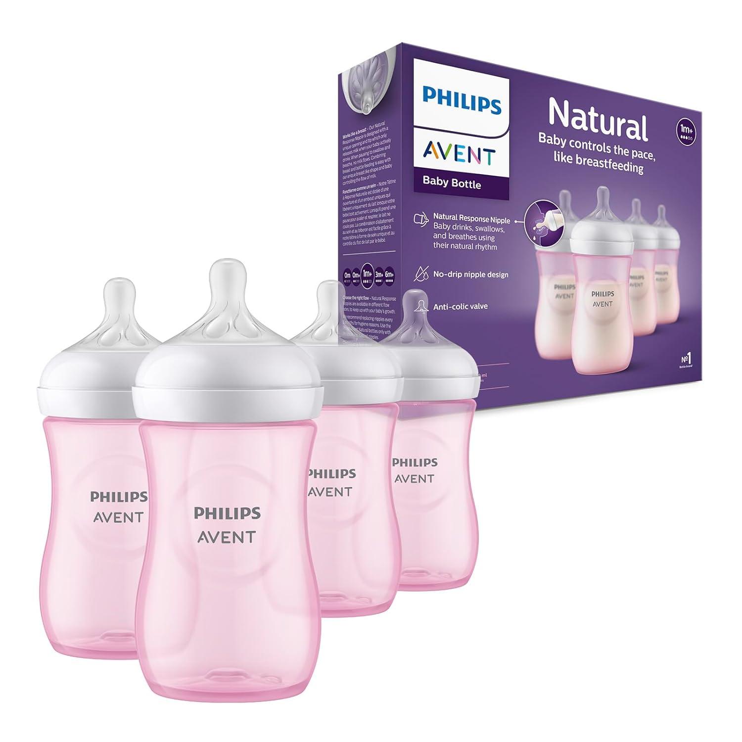 image:imagePhilips Avent Natural Baby Bottles with Natural Response Nipples Medium Flow Flow 3 with Seahorse and Starfish Design 9oz 4Pack SCY90368Pink