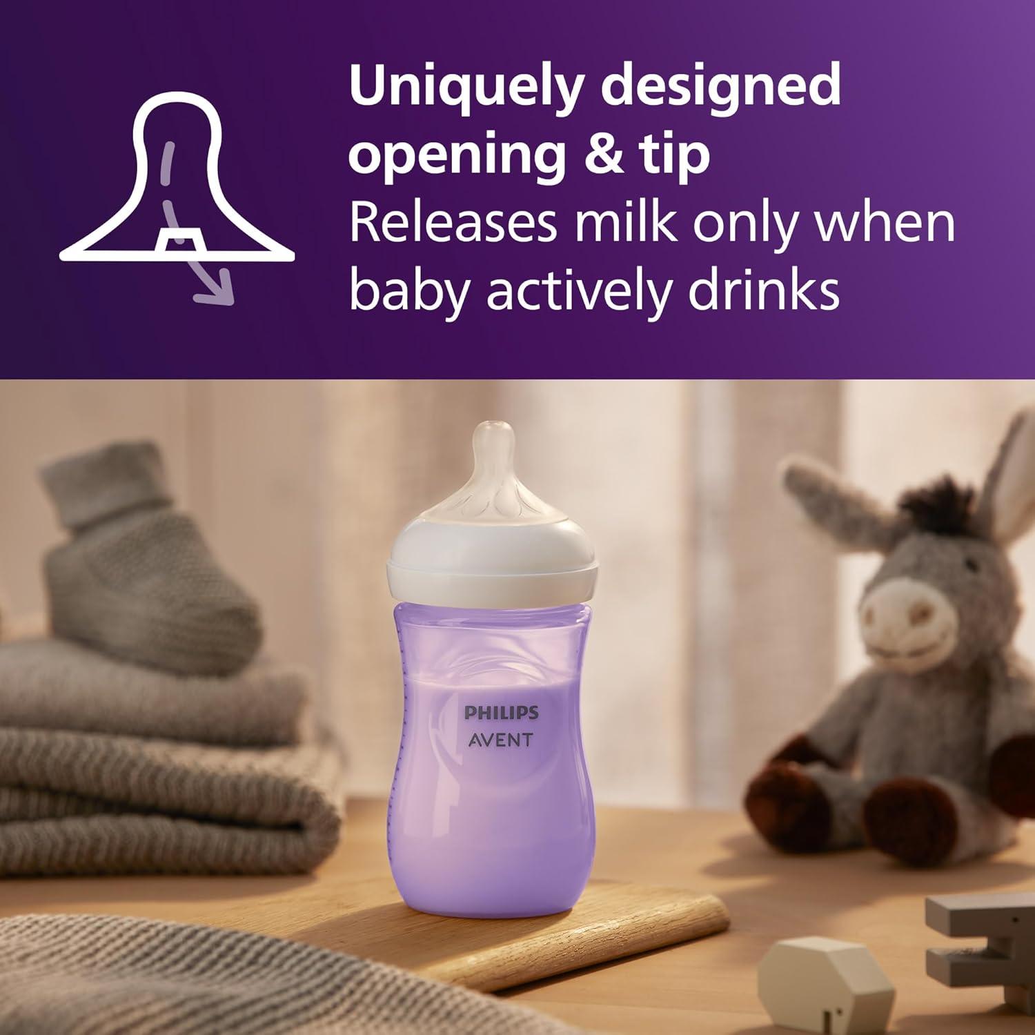 image:imagePhilips Avent Natural Baby Bottles with Natural Response Nipples Medium Flow Flow 3 with Seahorse and Starfish Design 9oz 4Pack SCY90368Purple