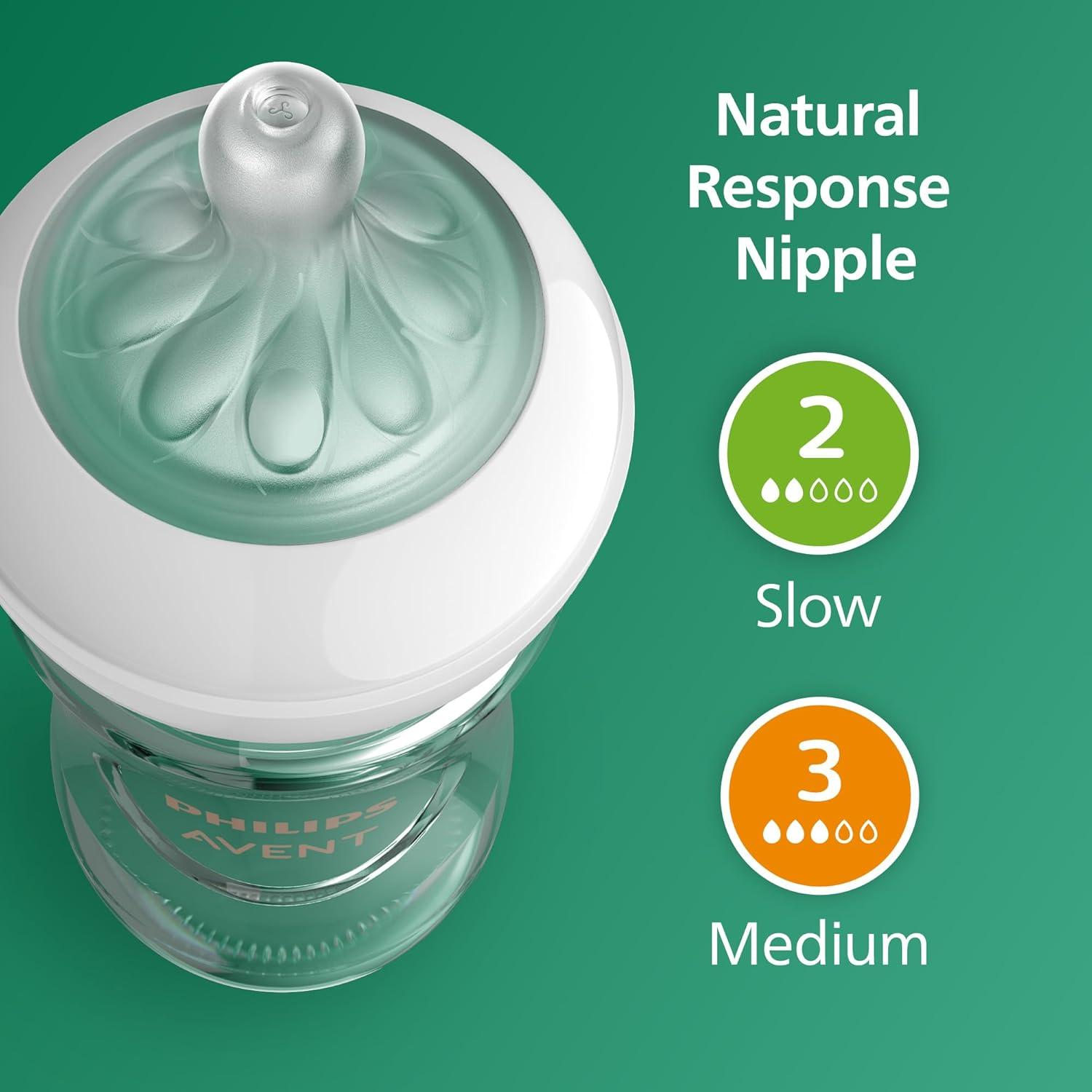 image:imagePhilips Avent Natural Glass Baby Bottles with Natural Response Nipples Medium Flow Flow 3 8oz 4Pack SCY913044 and 8 Ounce