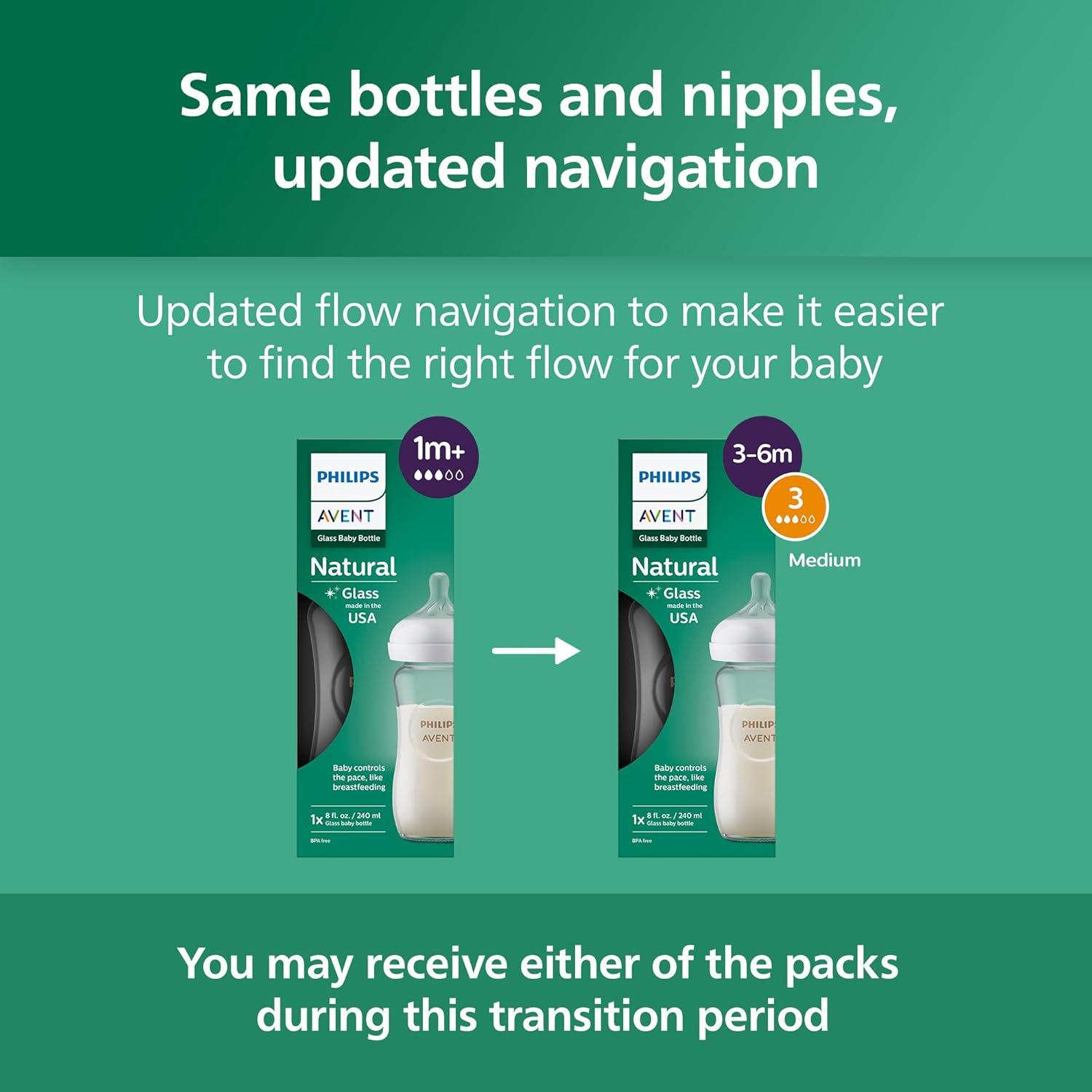 image:imagePhilips Avent Natural Glass Baby Bottles with Natural Response Nipples Medium Flow Flow 3 8oz 4Pack SCY913048 Count Pack of 2