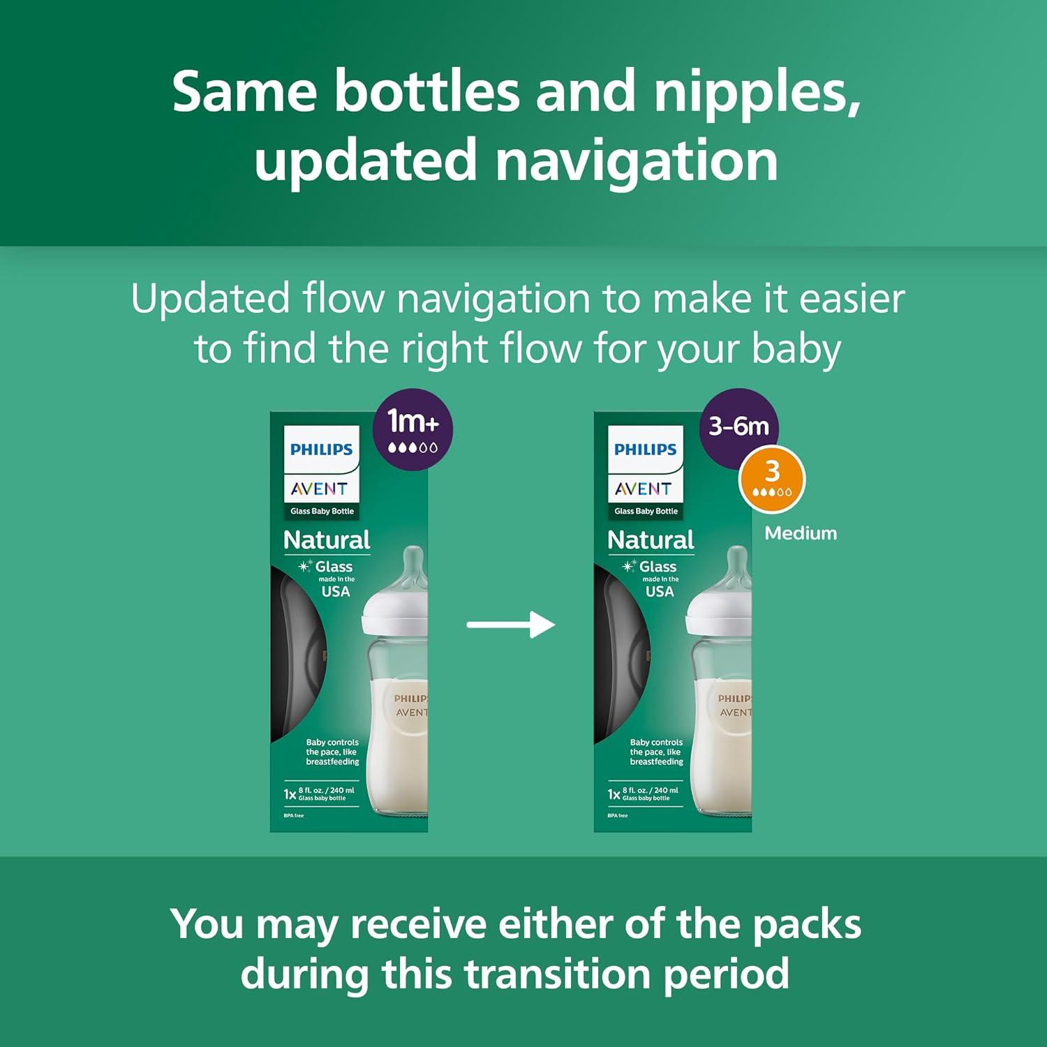 image:imagePhilips Avent Natural Glass Baby Bottles with Natural Response Nipples Medium Flow Flow 3 8oz 4Pack SCY913048 Ounce Pack of 4