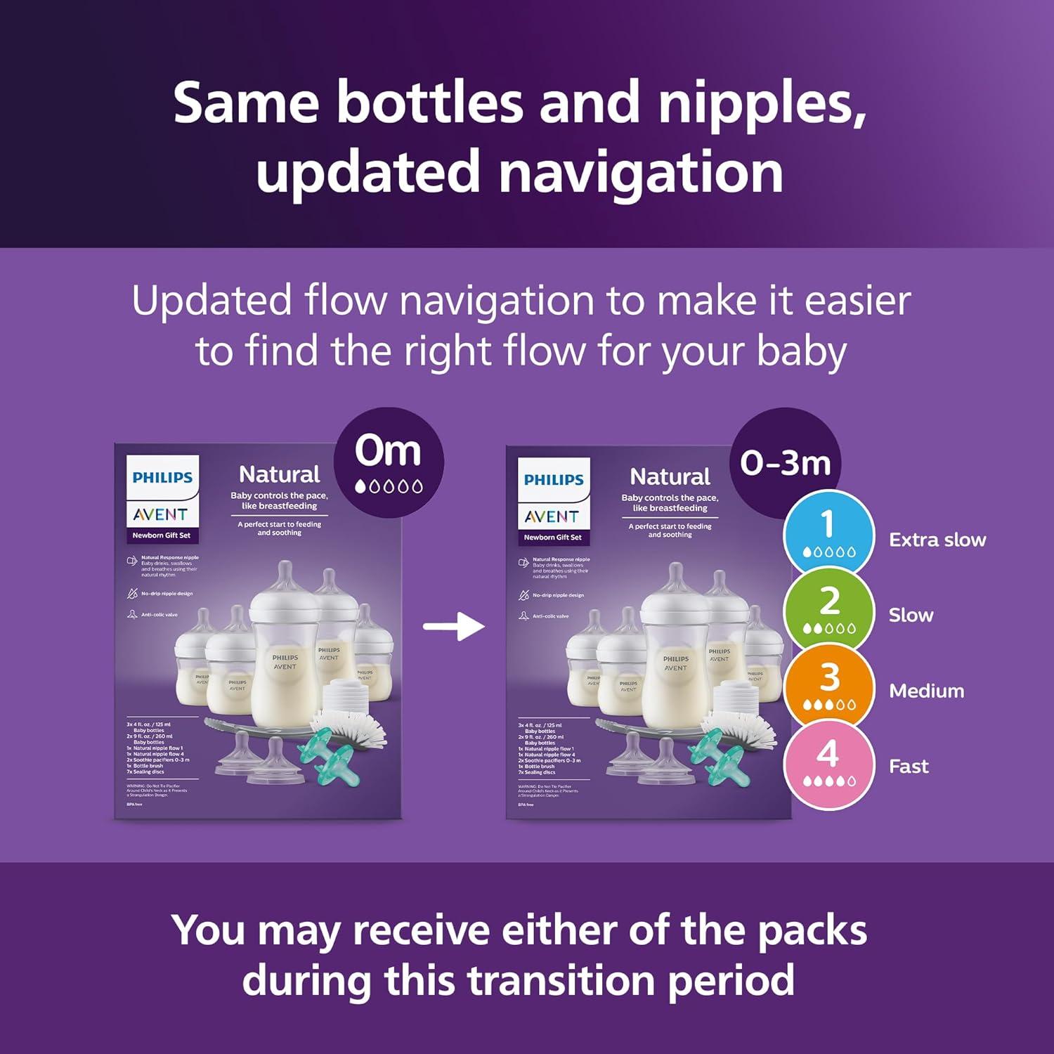 image:imagePhilips Avent Natural Response Baby Gift Set 3X 4oz Bottles with Slow Flow Nipple Level 2 2X 9oz Bottles with Medium Flow Nipple Level 3 2 Extra Nipples 2X Soothie Pacifiers 03m SCD838021 Count Pack of 1