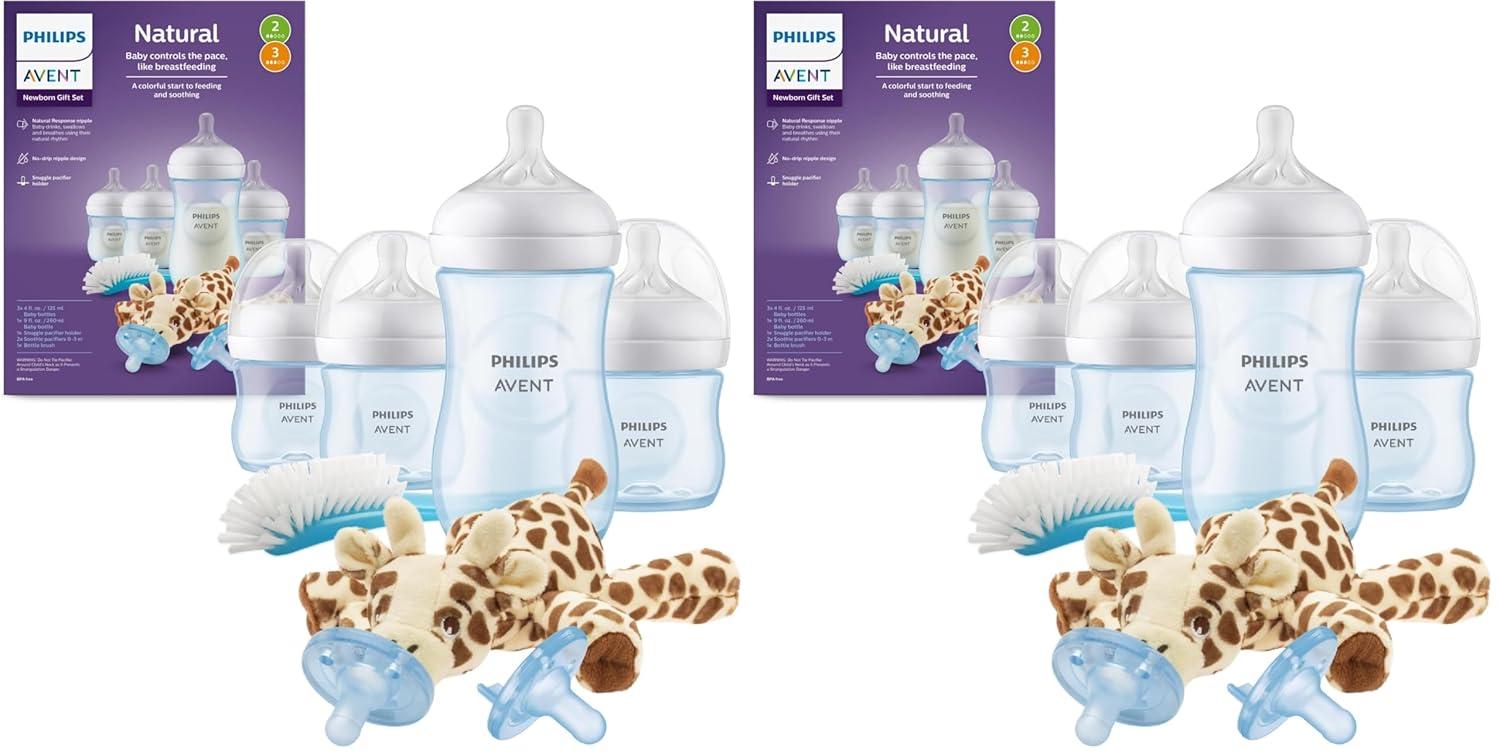image:imagePhilips Avent Natural Response Baby Gift Set 3X 4oz Pink Bottles with Slow Flow Nipples Flow 2 1x 9oz Pink Bottle with Medium Flow Nipples Flow 3 2X Soothie Pacifiers 03m SCD83803Blue