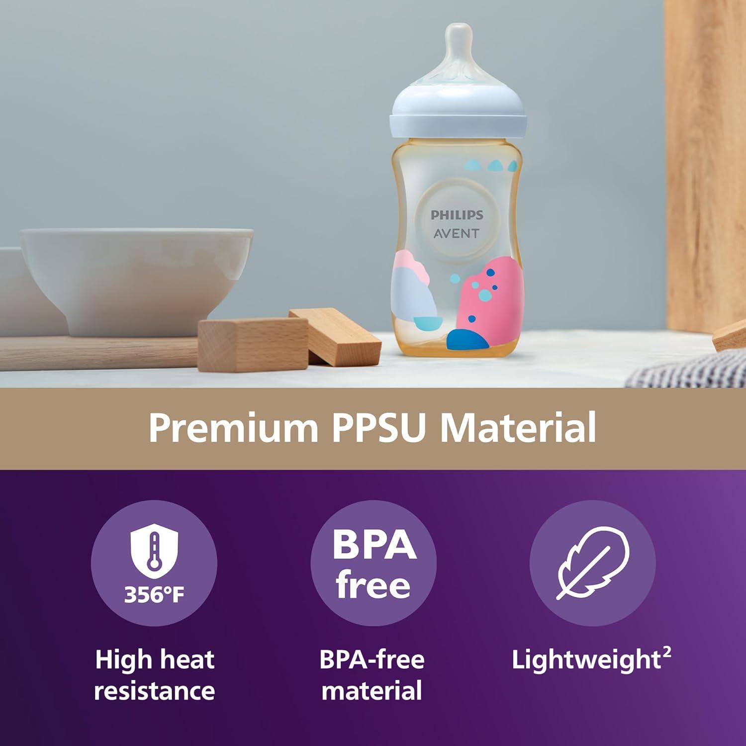 image:imagePhilips Avent PPSU Natural Baby Bottles with Medium Flow Nipples Flow 3 9oz with Decoration 2Pack SCY94302Pack of 2