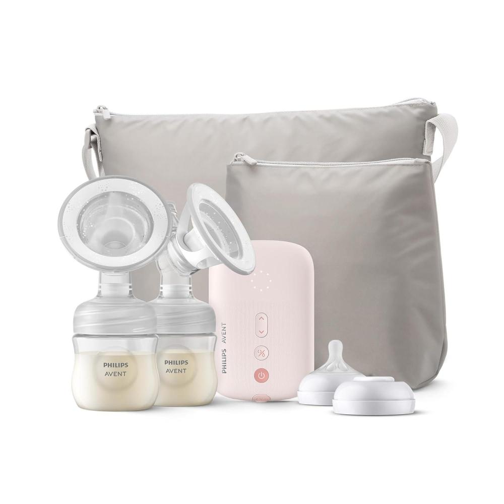 image:imagePhilips AVENT Double Electric Breast Pump Advanced with Natural Motion Technology with Clear Natural Response Baby Bottles White Pump Gray Bag Pouch and Belt SCF39462Double Electric Breast Pump