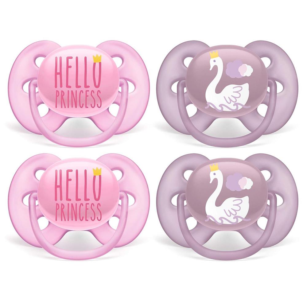 image:imagePhilips AVENT Ultra Soft Pacifier 06 Months Dreams and Happy Designs 4 Pack WhiteGreen SCF22243PrincessSwans