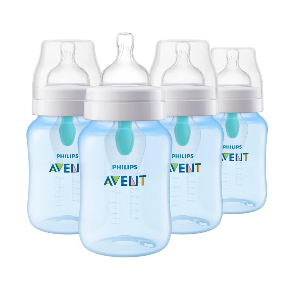 image:imagePhilips Avent AntiColic Bottle with AirFree Vent 4oz with Flow 1 Nipples 0m 4pk Clear SCY70104Blue