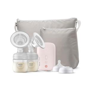 image:imagePhilips AVENT Double Electric Breast Pump Advanced with Natural Motion Technology with Clear Natural Response Baby Bottles White Pump Gray Bag Pouch and Belt SCF39462Double Electric Breast Pump