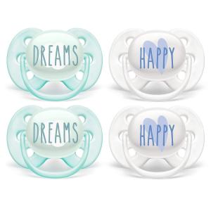 image:imagePhilips AVENT Ultra Soft Pacifier 06 Months Dreams and Happy Designs 4 Pack WhiteGreen SCF22243DreamsHappy