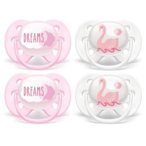 image:imagePhilips AVENT Ultra Soft Pacifier 06 Months Dreams and Happy Designs 4 Pack WhiteGreen SCF22243DreamsSwans