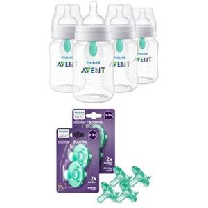 image:imagePhilips Avent AntiColic Bottle with AirFree Vent 4oz with Flow 1 Nipples 0m 4pk Clear SCY70104Clear and Green