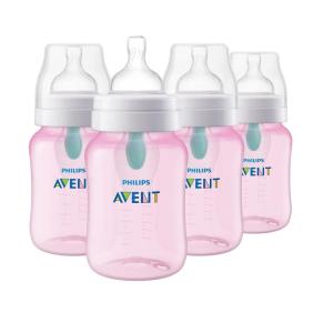 image:imagePhilips Avent AntiColic Bottle with AirFree Vent 4oz with Flow 1 Nipples 0m 4pk Clear SCY70104Pink