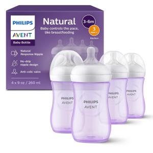 image:imagePhilips Avent Natural Baby Bottles with Natural Response Nipples Medium Flow Flow 3 with Seahorse and Starfish Design 9oz 4Pack SCY90368Purple