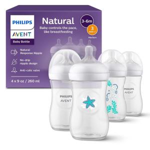 image:imagePhilips Avent Natural Baby Bottles with Natural Response Nipples Medium Flow Flow 3 with Seahorse and Starfish Design 9oz 4Pack SCY90368Sea Design