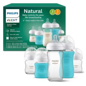 image:imagePhilips Avent Natural Glass Baby Bottles with Natural Response Nipples Medium Flow Flow 3 8oz 4Pack SCY913044 and 8 Ounce