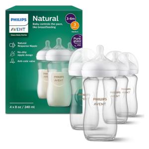 image:imagePhilips Avent Natural Glass Baby Bottles with Natural Response Nipples Medium Flow Flow 3 8oz 4Pack SCY913048 Ounce Pack of 4