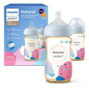 image:imagePhilips Avent PPSU Natural Baby Bottles with Medium Flow Nipples Flow 3 9oz with Decoration 2Pack SCY94302Pack of 2