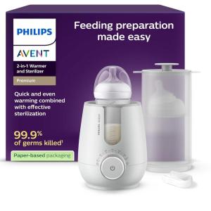 image:imagePhilips Avent Premium 2in1 Warmer amp Sterilizer  with HospitalStandard Water Bath Technology Smart Temperature Sensor Hotspots Prevention ChemicalFree Sterilization with Tongs Model SCF35920