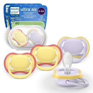 image:imagePhilips Avent Ultra Air Pacifiers  Orthodontic Design for Babies 06 Months Soft Silicone Symmetrical Nipple BPAFree 2 Sterilizing Cases 4 Pack SCF08719Lilac