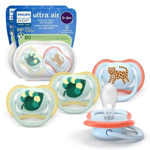 image:imagePhilips Avent Ultra Air Pacifiers  Orthodontic Design for Babies 06 Months Soft Silicone Symmetrical Nipple BPAFree 2 Sterilizing Cases 4 Pack SCF08719Light blue