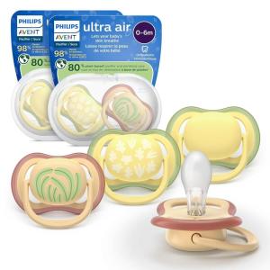 image:imagePhilips Avent Ultra Air Pacifiers  Orthodontic Design for Babies 06 Months Soft Silicone Symmetrical Nipple BPAFree 2 Sterilizing Cases 4 Pack SCF08719beige