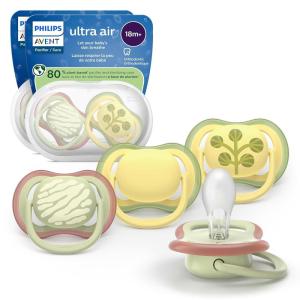 image:imagePhilips Avent Ultra Air Pacifiers  Orthodontic Design for Babies 18 Months ExtraFirm Silicone Symmetrical Nipple BPAFree with 2 Sterilizing Cases 4 Pack SCF34954beige