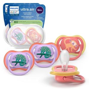 image:imagePhilips Avent Ultra Air Pacifiers  Orthodontic Design for Babies 18 Months ExtraFirm Silicone Symmetrical Nipple BPAFree with 2 Sterilizing Cases 4 Pack SCF34954red