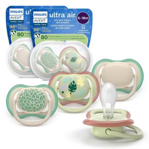 image:imagePhilips Avent Ultra Air Pacifiers  Orthodontic Design for Babies 618 Months Soft Silicone Symmetrical Nipple BPAFree 2 Sterilizing Cases 4 Pack SCF08725Beige