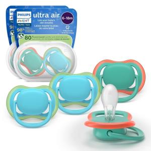 image:imagePhilips Avent Ultra Air Pacifiers  Orthodontic Design for Babies 618 Months Soft Silicone Symmetrical Nipple BPAFree 2 Sterilizing Cases 4 Pack SCF08725Blue