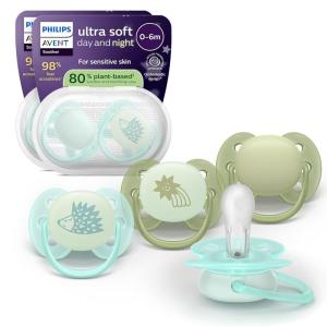 image:imagePhilips Avent Ultra Soft Day amp Night Pacifiers  for Babies 06 Months Glow in the Dark Symmetrical Silicone Nipple BPAFree Sterilizing Cases 4 Pack SCF09409