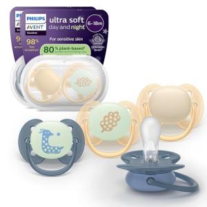 image:imagePhilips Avent Ultra Soft Day amp Night Pacifiers  for Babies 618 Months Glow in the Dark Symmetrical Silicone Nipple BPAFree Sterilizing Cases 4 Pack SCF09410