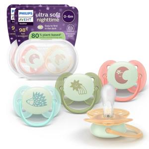 image:imagePhilips Avent Ultra Soft Nighttime Pacifiers  for Babies 06 Months Glow in the Dark Flexible Shield Symmetrical Silicone Nipple BPAFree Sterilizing Cases 4 Pack SCF09407