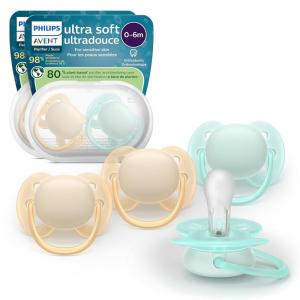 image:imagePhilips Avent Ultra Soft Pacifiers  Orthodontic Design for Babies 06 Months Flexible Shield Silicone Symmetrical Nipple BPAFree 2 Sterilizing Cases 4 Pack SCF09149blue