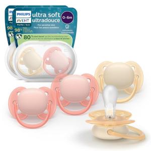 image:imagePhilips Avent Ultra Soft Pacifiers  Orthodontic Design for Babies 06 Months Flexible Shield Silicone Symmetrical Nipple BPAFree 2 Sterilizing Cases 4 Pack SCF09149pink