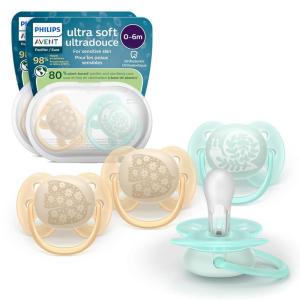 image:imagePhilips Avent Ultra Soft Pacifiers  Orthodontic Design for Babies 06 Months Flexible Shield Silicone Symmetrical Nipple BPAFree 2 Sterilizing Cases 4 Pack SCF09149BLUE1