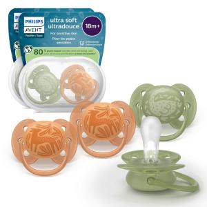 image:imagePhilips Avent Ultra Soft Pacifiers  Orthodontic Design for Babies 18 Months Flexible Shield ExtraFirm Silicone Symmetrical Nipple BPAFree with 2 Sterilizing Cases 4 Pack SCF093074 Count Pack of 1