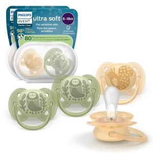 image:imagePhilips Avent Ultra Soft Pacifiers  Orthodontic Design for Babies 618 Months Flexible Shield Silicone Symmetrical Nipple BPAFree 2 Sterilizing Cases 4 Pack SCF09151beige