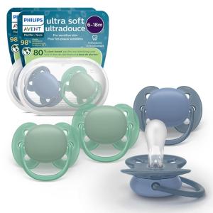 image:imagePhilips Avent Ultra Soft Pacifiers  Orthodontic Design for Babies 618 Months Flexible Shield Silicone Symmetrical Nipple BPAFree 2 Sterilizing Cases 4 Pack SCF09151blue